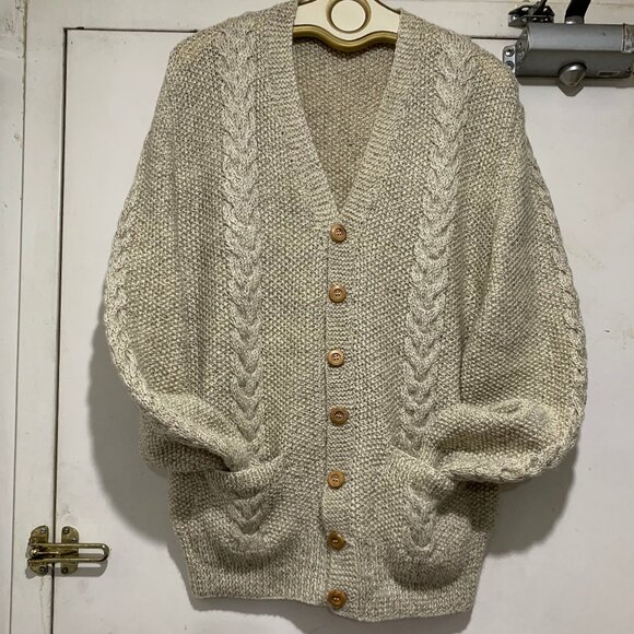 HANDMADE BY ALICE WOOL KNIT PATTERN CARDIGAN SWEATERS SIZE L - Picture 2 of 10